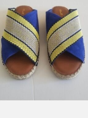 Diane von Furstenberg Espadrille Slide Sandals, Blue/Beige, 10 (Fit 10.5), NWT